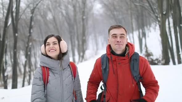 Close Up of Walking Couple Enjoying in Forest