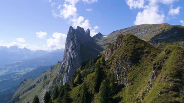 unique mountain formation scenery in the swiss alps, saxer luecke alpstein aerial fly over