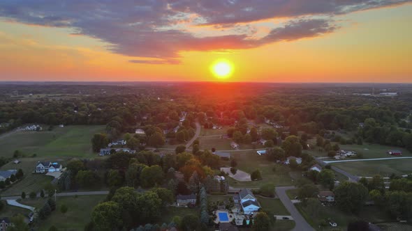View of American Countryside Landscape Farmland Farm on Skyline Sunset in Akron Ohio