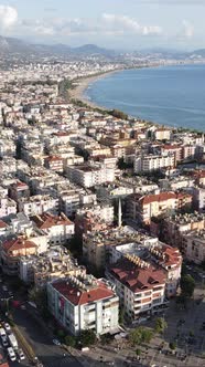 Vertical Video Alanya Turkey  a Resort Town on the Seashore