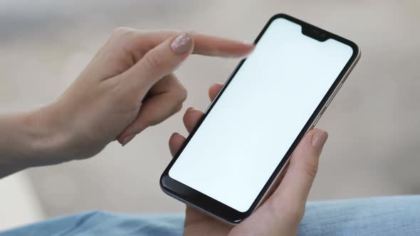 Fingers of Girl Touch Screen of Tablet Smartphone