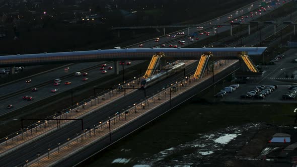 Aerial Footage Of Rush Hour Traffic On A Danish Highway, Drone Stock Footage