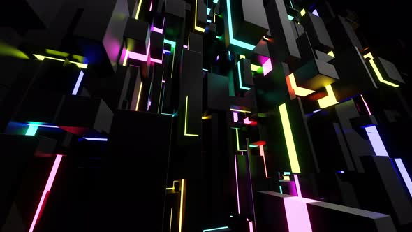 Abstract Looped Dark Background with Neon Light Like Cyberpunk Night City