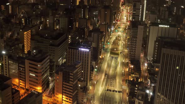 Tokyo, Japan circa-2018.  Night to morning time lapse shot of downtown Tokyo, Japan.