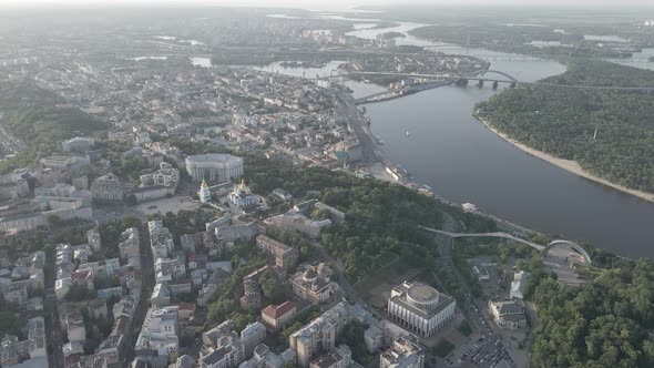 Kyiv, Ukraine. Aerial View. Slow Motion, Flat, Gray