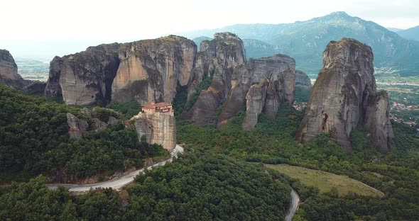 Aerial View Of The Mountains And Meteora Monasteries In Greece