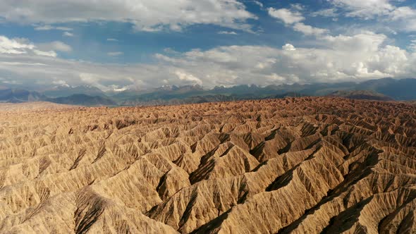 Aerial View of Desert Landscape in Kyrgyzstan at Sunset