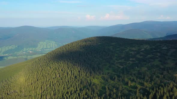 Jeseníky Mountains. Aerial view of vast mountainous forests. Beautiful nature