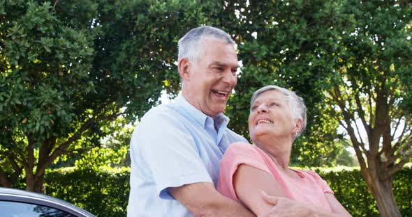 Romantic senior couple standing in park