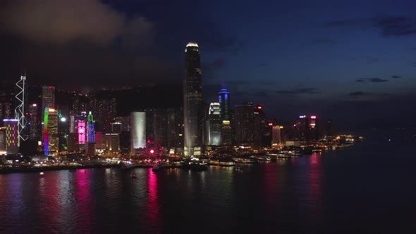 Aerial View drone 4k footage Of Modern Skyscrapers In Hong Kong.