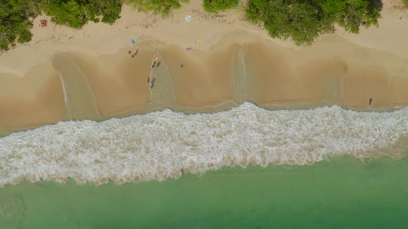 Aerial of tourist enjoying the beach at Grande-Anse, les Saintes, Caribbean