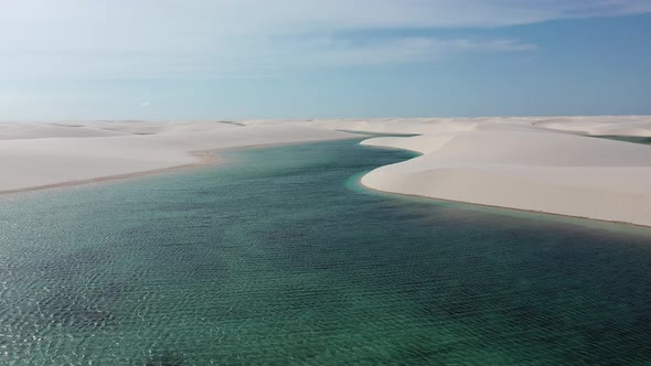 Brazilian landmark rainwater lakes and sand dunes. Lencois Maranhenses Brazil.