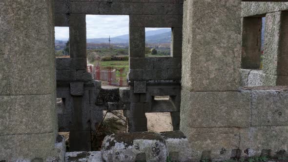 Centum Cellas mysterious ancient tower drone aerial view in Belmonte, Portugal