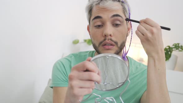 Drag Queen Doing Makeup Eye Shadow at Home  Fashion Cosmetics LGBT Concept