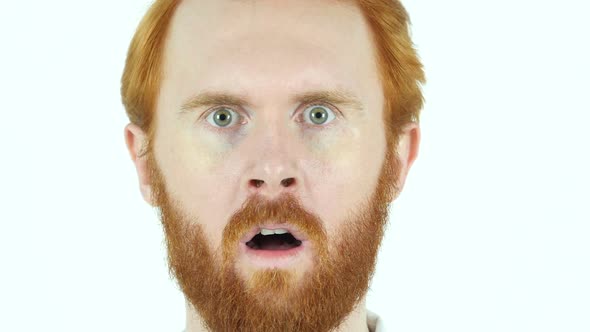 Red Hair Beard Man in Shock, Face Close Up