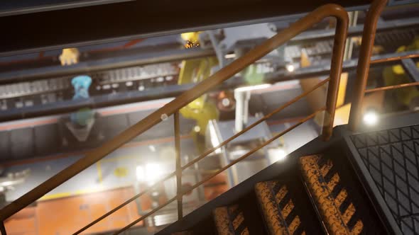 Interior of Car Factory with a Production Line alt