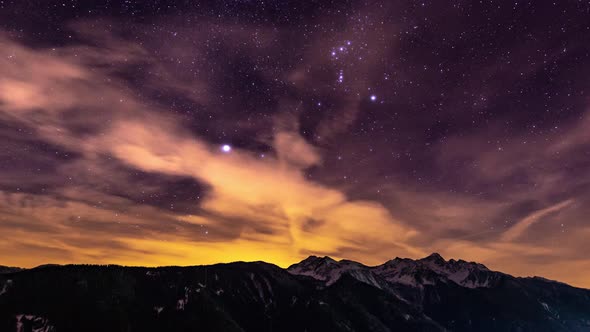 4K Timelapse Orion Constellation The Alps South Tyrol Stars Fixed
