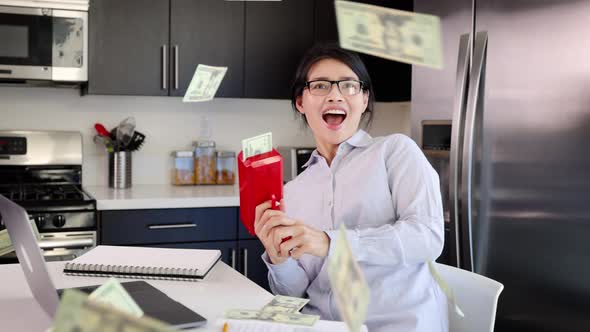 Asian woman working from home