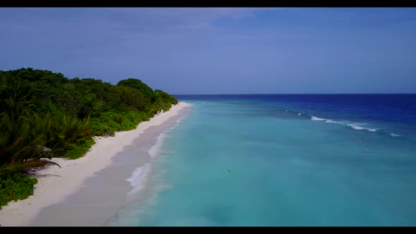 Aerial top view abstract of marine tourist beach trip by blue ocean and white sandy background of a 