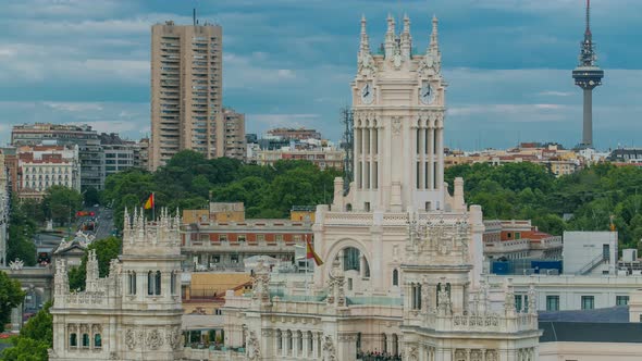 Madrid Timelapse Beautiful Panorama Aerial View of Madrid Post Palacio Comunicaciones Plaza De