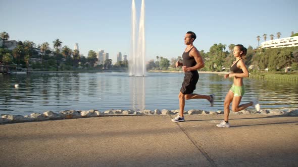 Jogging Slow-Motion Athletic Couple Workout