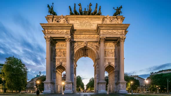 Arch of Peace in Simplon Square Day To Night Timelapse