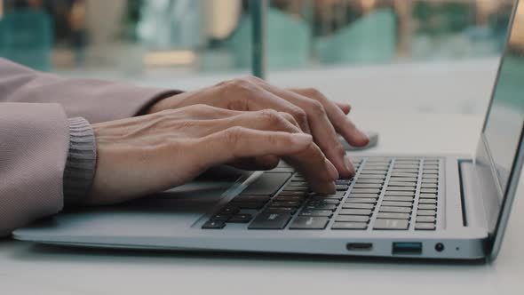 Closeup Female Manicured Hands Unknown Woman Typing on Laptop Keyboard Unrecognizable Businesswoman