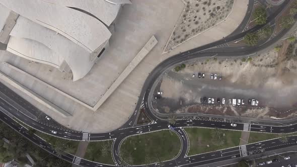 Overhead Aerial View City Road Intersections and Roundabout