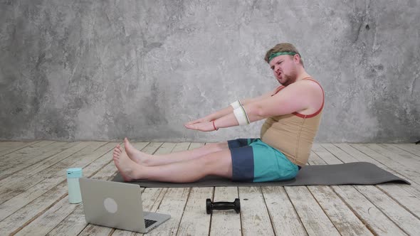 an Overweight Man Plays Sports on a Yellow Background