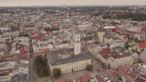 Aerial Panorama View of European City Lviv Ukraine