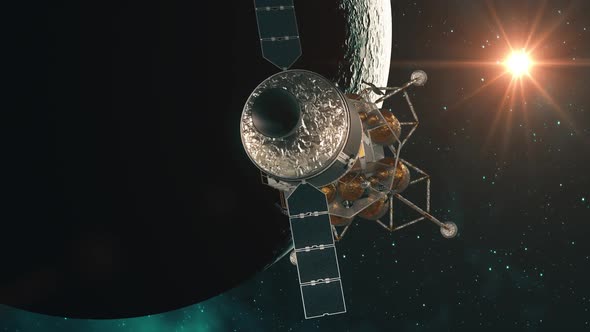 Interplanetary Space Station Orbiting The Moon
