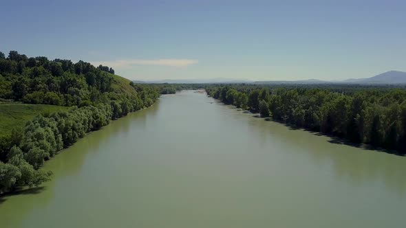 Aerial Flying Over the Mountain River