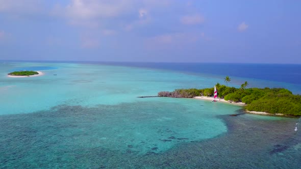 Aerial drone travel of sea view beach by blue ocean and sand background