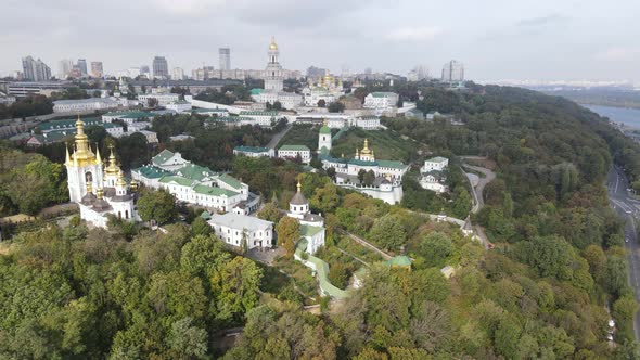 Symbol of Ukraine : Kyiv-Pechersk Lavra. Kiev. Slow Motion Aerial View