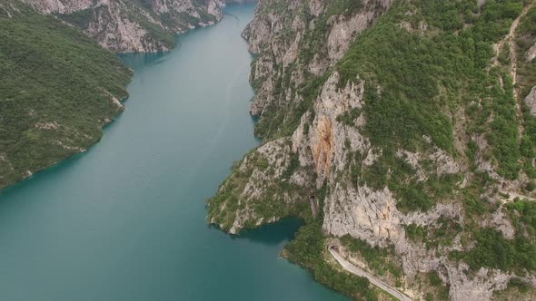 Rocky Mountains Covered with Forest Over Piva Lake