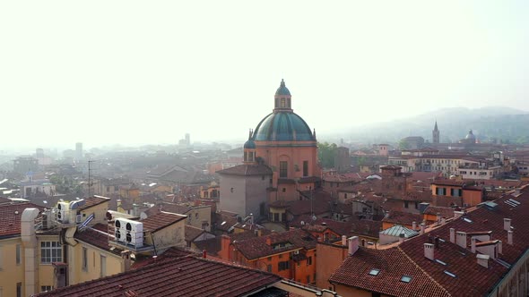 Aerial shot Cathedral of Oratorio dei Battuti. Bologna, Italy