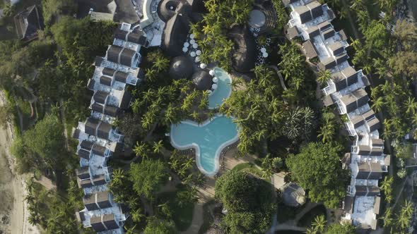 Aerial view of a small garden with swimming pool, Mauritius.