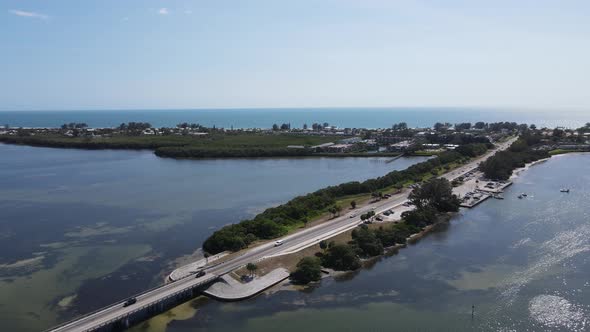 aerial of clear intercoastal waters near Holmes Beach in Bradenton, Florida