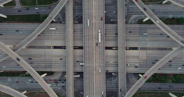 Birds eye view of cars on I-10 Freeway in Houston, Texas