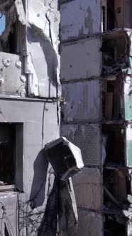 Vertical Video of a Wartorn House in Ukraine