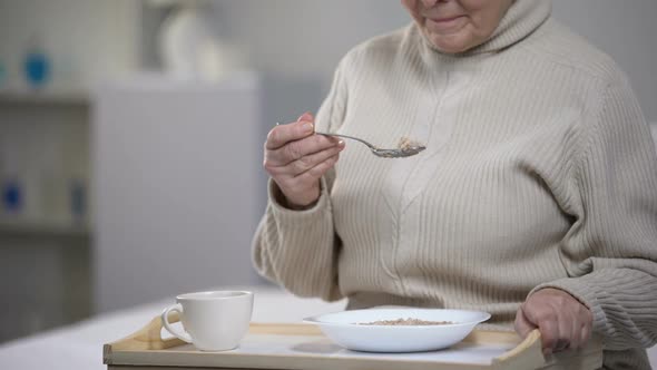 Crying Elderly Lady Eating Dinner, Suffering From Loneliness in Old Age, Closeup