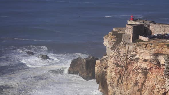 Lighthouse on Coast of Atlantic Ocean in Nazare