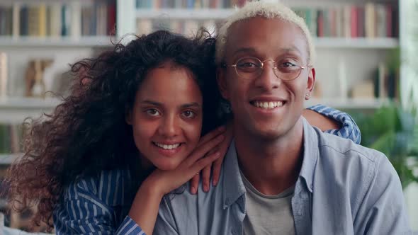 Close Up Beautiful Indian Woman Embrace on African American Man Lover Shoulder