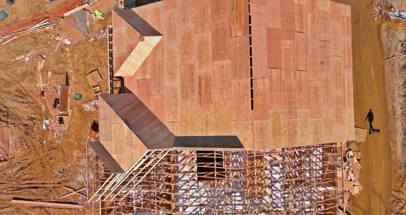 Aerial View Framing of Beams on New Home Under Construction