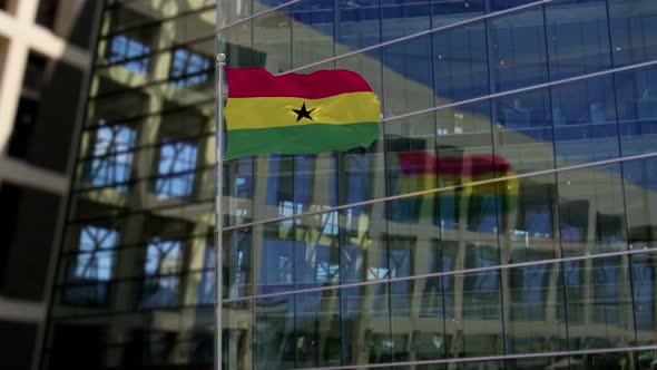 Ghana Flag Waving On A Skyscraper Building