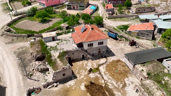 Red roof village aerial view 4 K Turkey