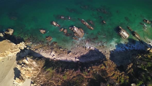 Aerial Ocean Waves Breaking on Rocks, Oaxaca, Mexico