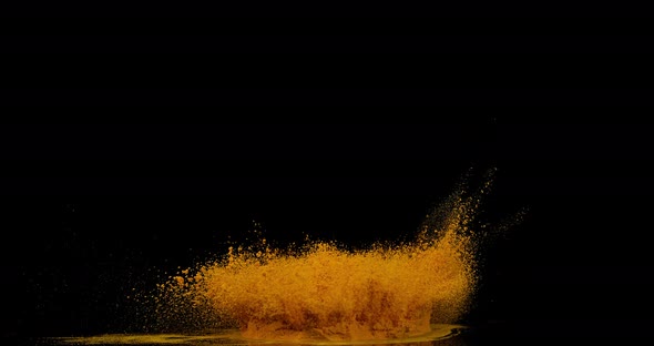 Turmeric, curcuma longa, Powder falling against Black Background, Indian Spice, Slow Motion 4K