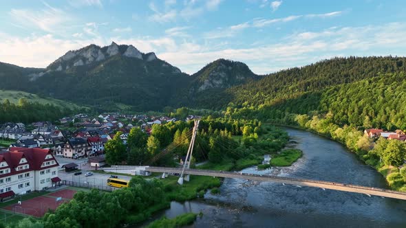 Aerial view of Trzy Korony mountain in Pieniny, Poland