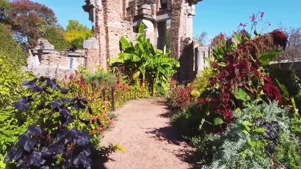 Small Gardens Next to Old Ruins in Park of Indiana